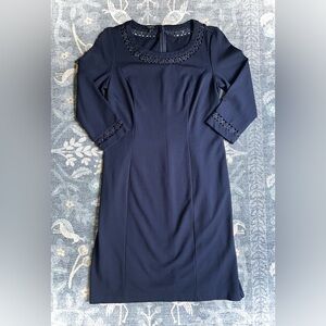 Talbots Navy Blue Sheath Dress 3/4 Sleeve Crew Neck